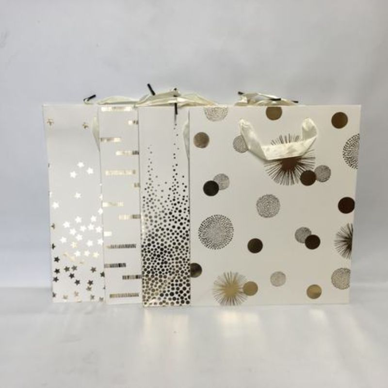 Gift Bags - White/Asstd 32cm (12pcs)