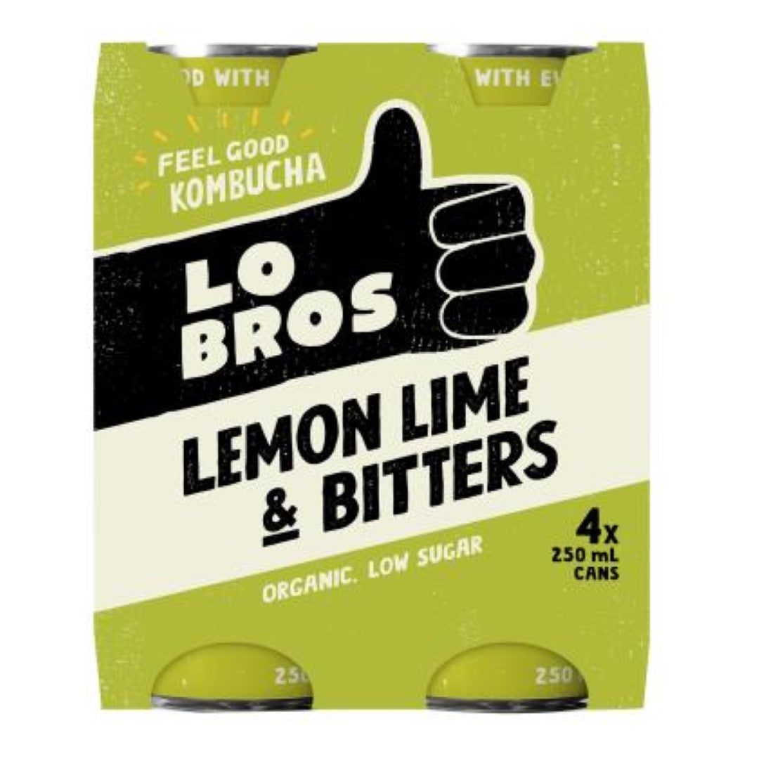 Drink Kombucha Lemon Lime Bitters Organic 250ml - Lo Bros (6X4PK)