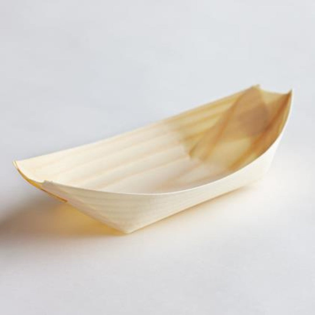 Plate Wooden Boat Tiny 11cm - Green Bean (100PC)