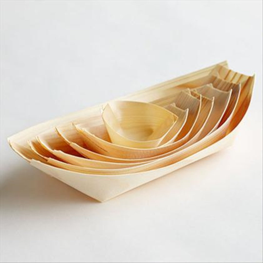 Plate Wooden Boat Tiny 11cm - Green Bean (100PC)