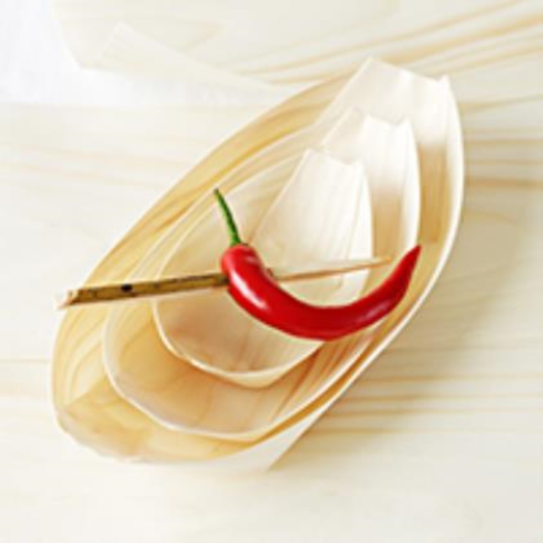 Plate Wooden Boat Tiny 11cm - Green Bean (100PC)