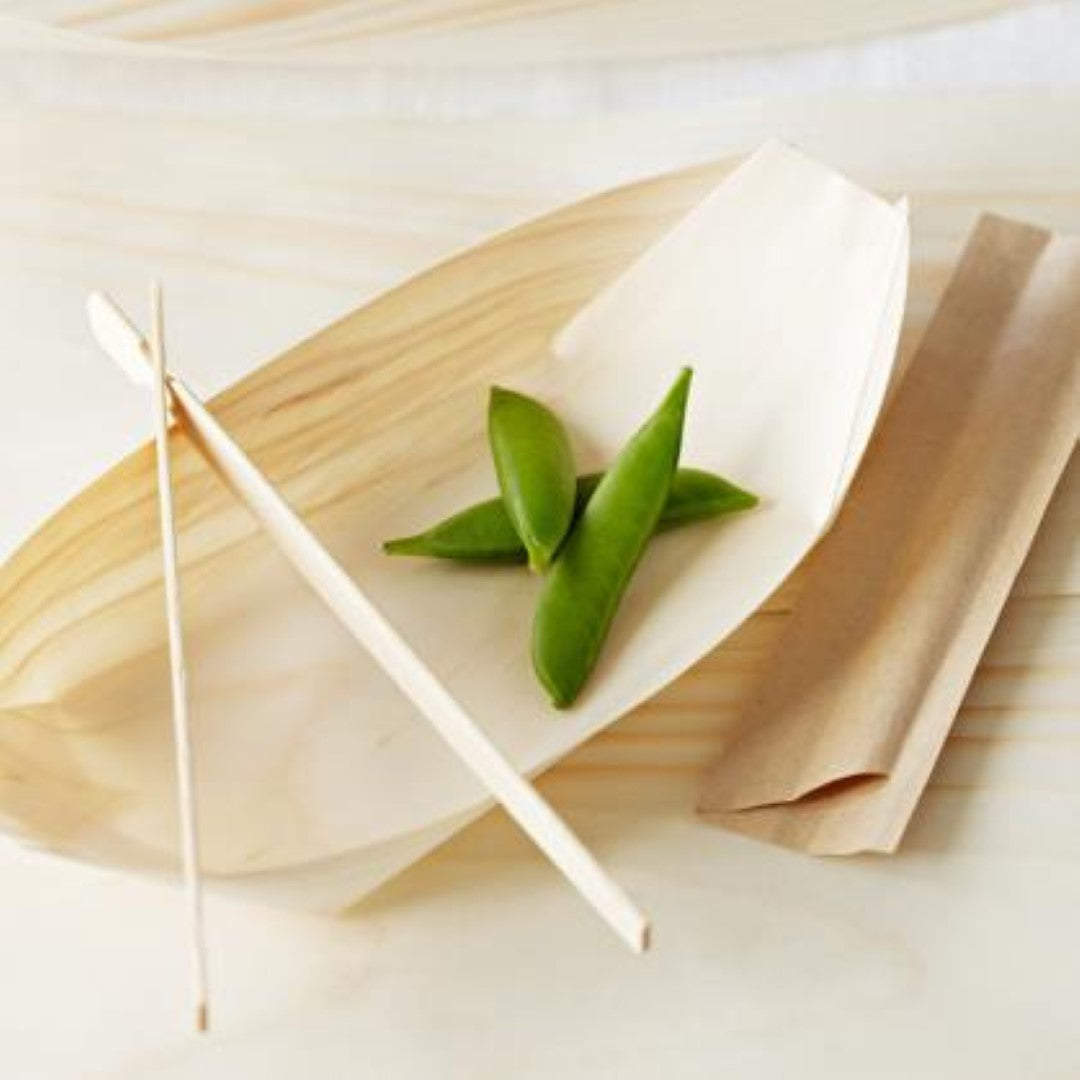 Plate Wooden Boat Tiny 11cm - Green Bean (100PC)