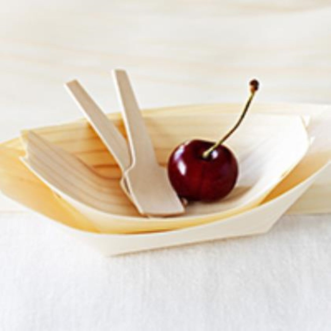Plate Wooden Boat Tiny 11cm - Green Bean (100PC)