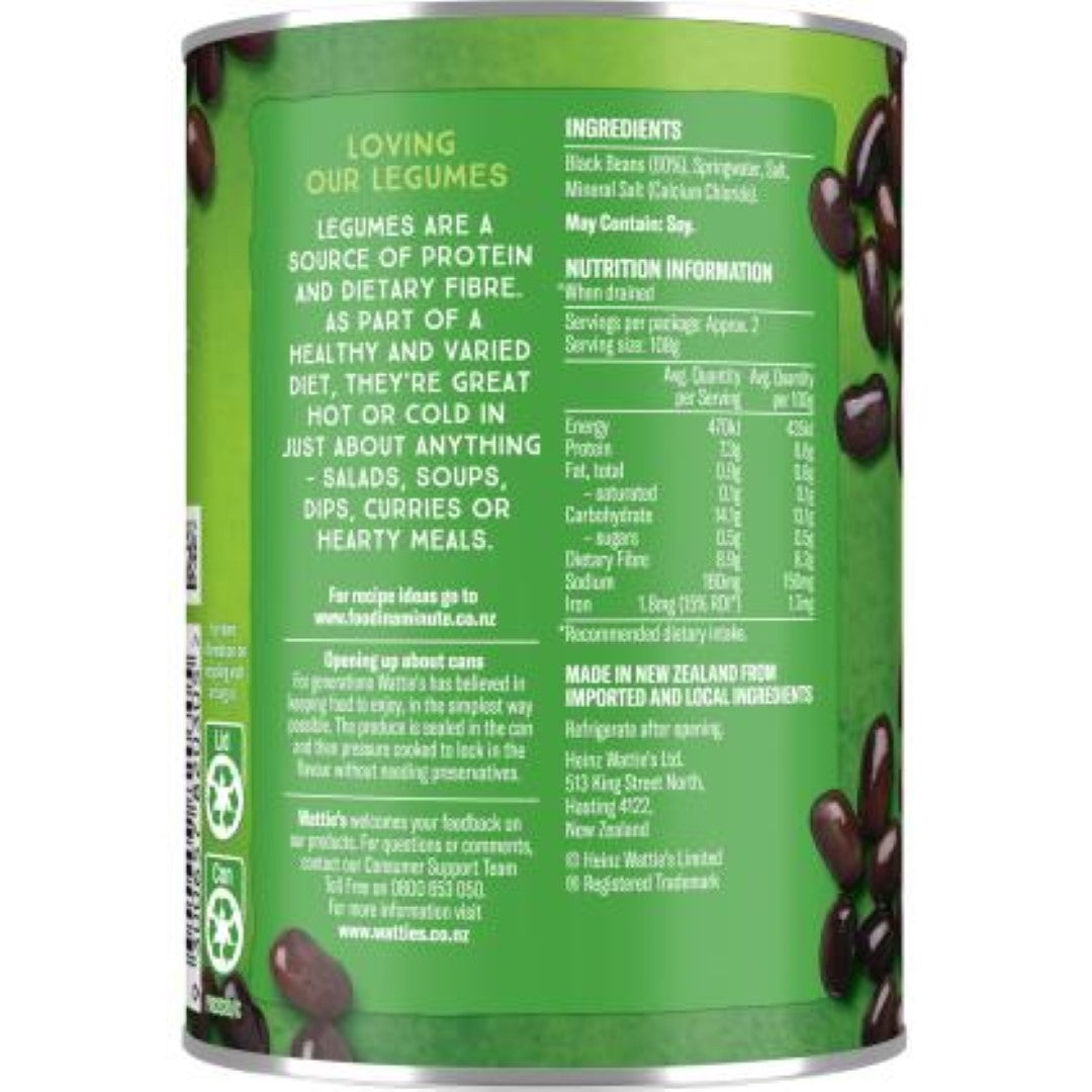 Canned black beans in springwater, 400g, perfect for salads, stews, and soups, packed with nutrients and flavor.