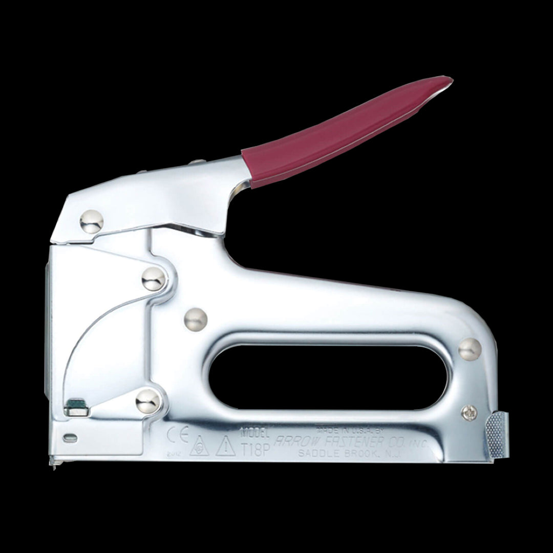 Arrow T18 Cable Staple Gun with chrome finish, durable steel construction, and jam-resistant mechanism for low voltage wiring.