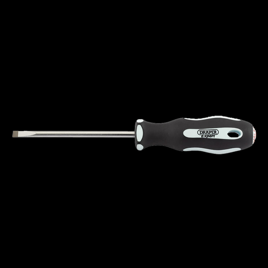Ergonomic DRAPER Ergo Screwdriver (100mm x 5.5mm) with durable SVCM blades and soft-grip, oil-resistant handle.