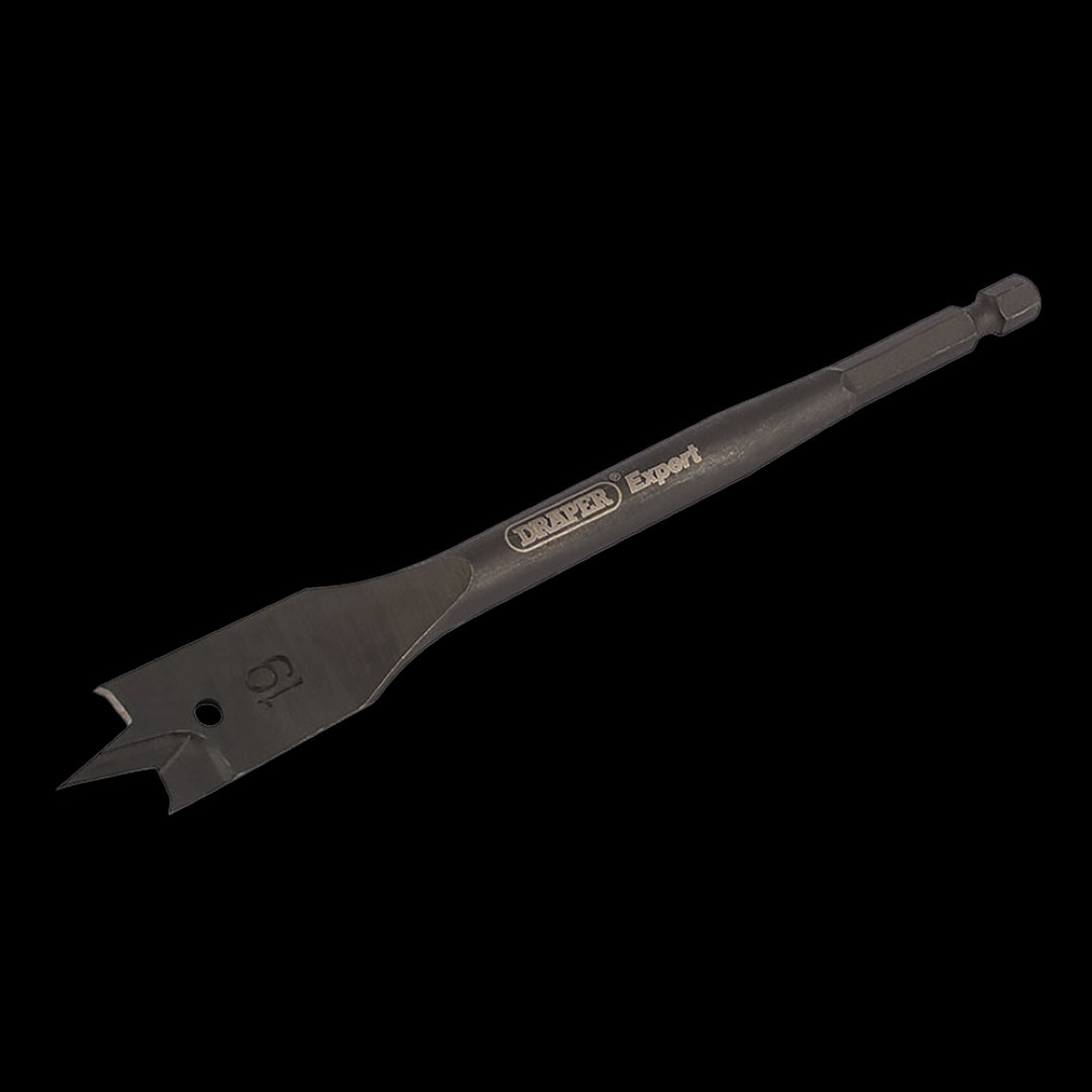 Draper Flat Wood Bit 152 x 19mm for precise, clean drilling with enhanced spurs for improved waste removal in woodworking projects.