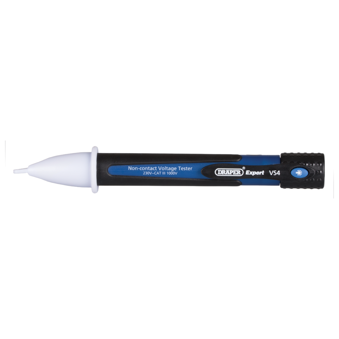 DRAPER Non-Contact Voltage Tester with inspection lamp, detects AC voltages 100-600V safely without direct contact.