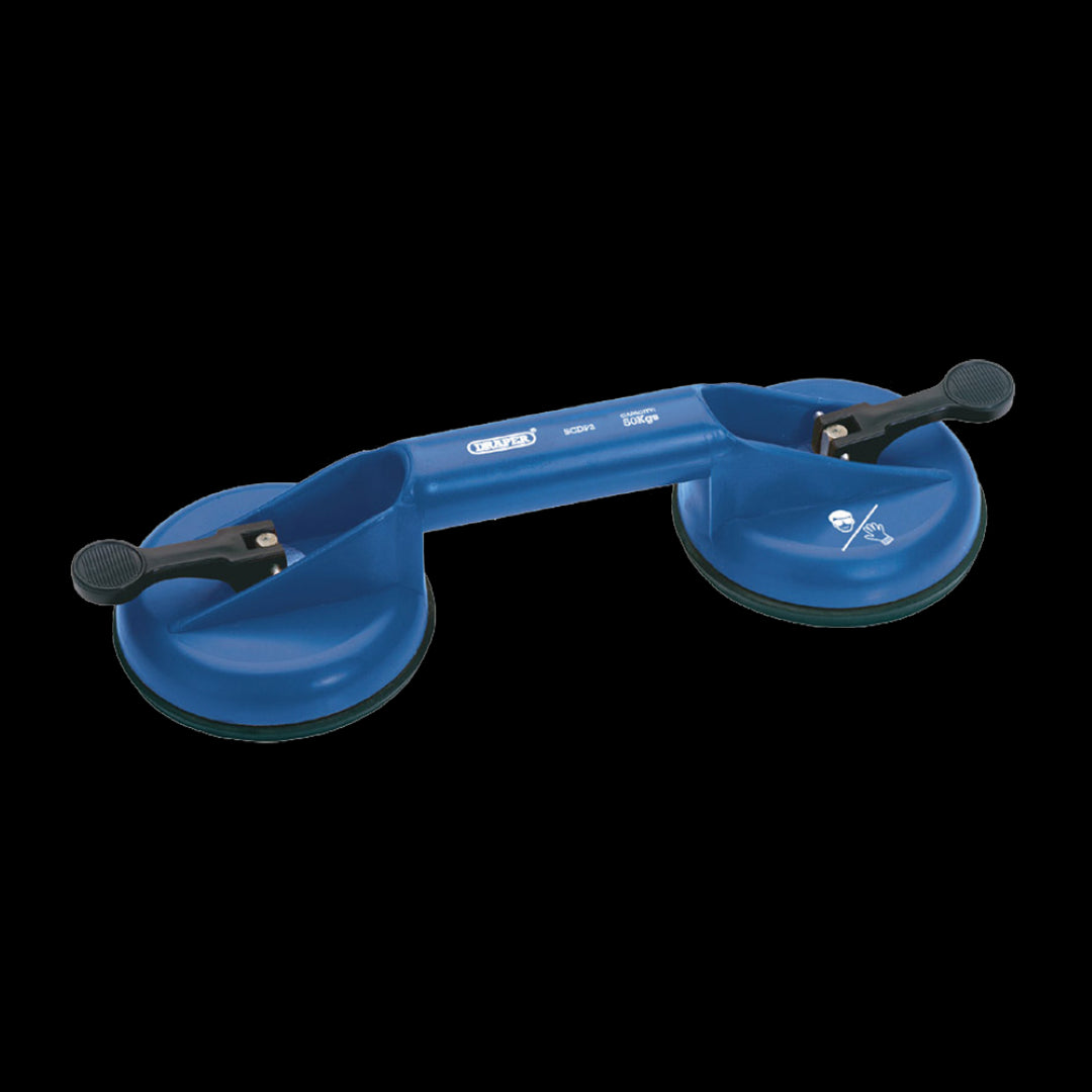 DRAPER Twin Suction Cup Lifter for safe and easy lifting of glass, tiles, and metals with ergonomic design and strong grip.