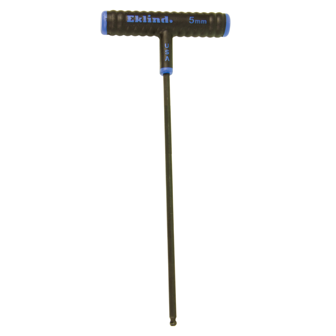 EKLIND Ball End T-Key: 225mm length, 5mm tip, ergonomic T-handle, durable alloy steel, rust-resistant finish, angled reach.