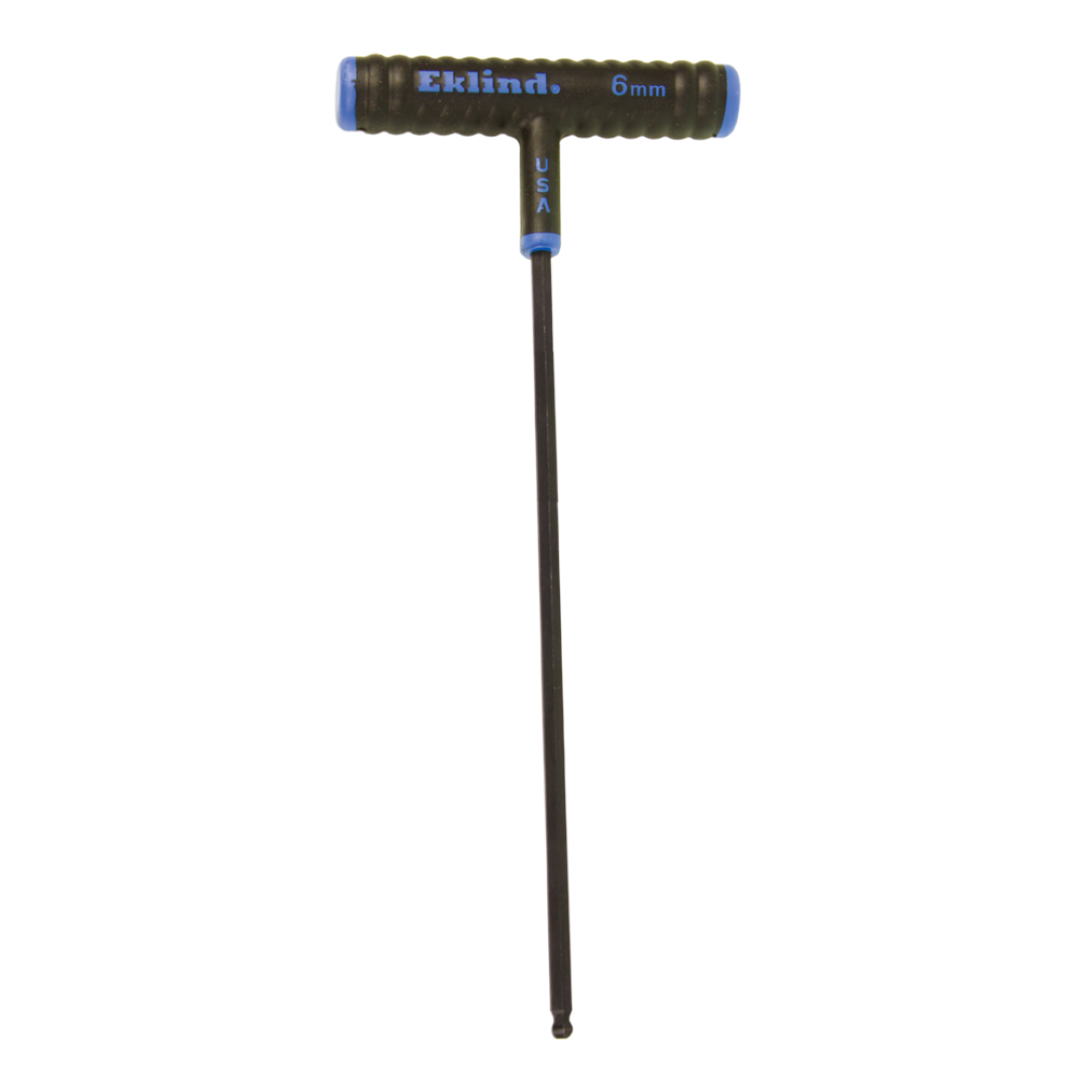 EKLIND Ball End T-Key, 225mm long, 6mm tip, ergonomic T-handle, rust-resistant alloy steel for precision in tight spaces.