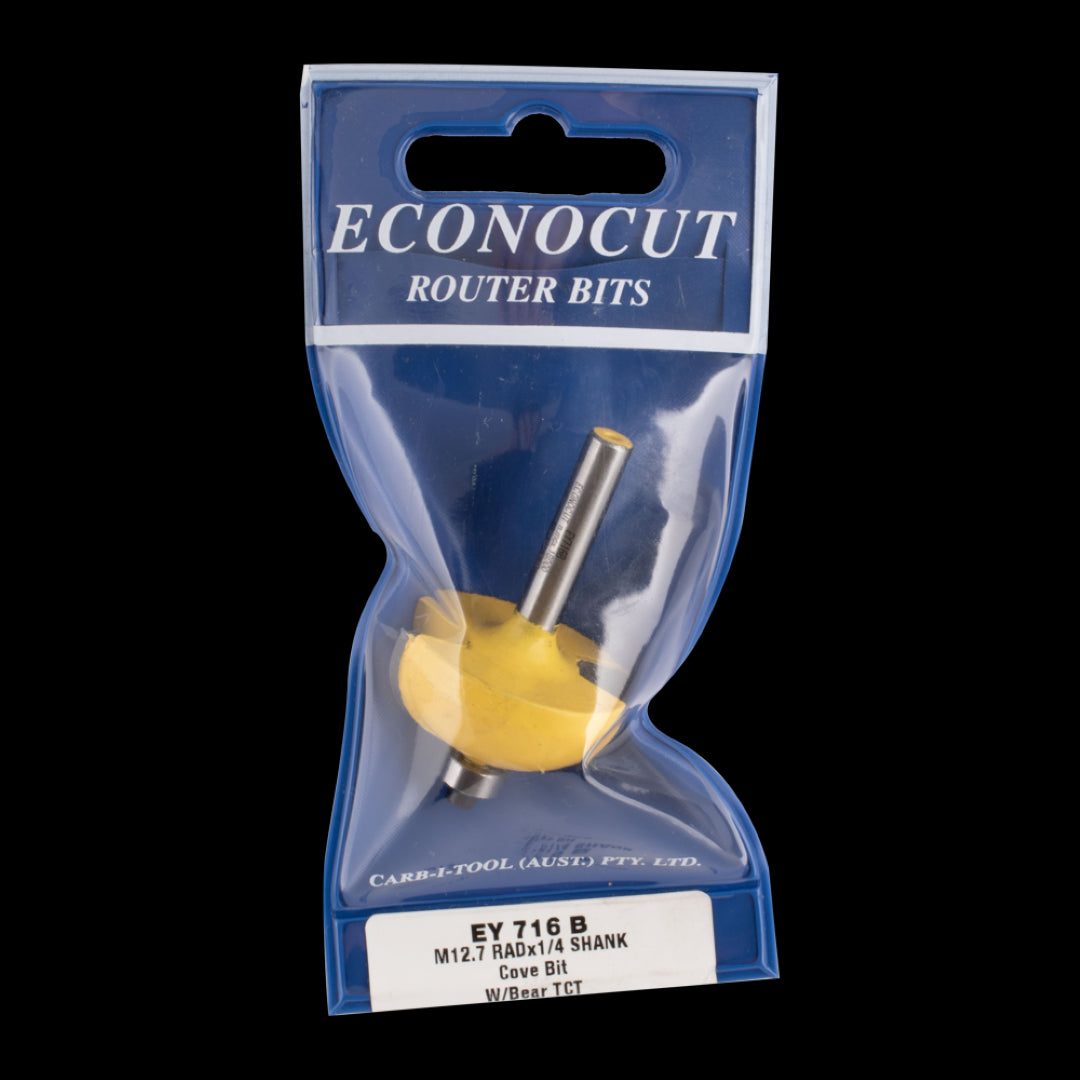 ECONOCUT Cove Bit with Ball Bearing Guide for precise decorative edging and concave cuts in woodworking projects.
