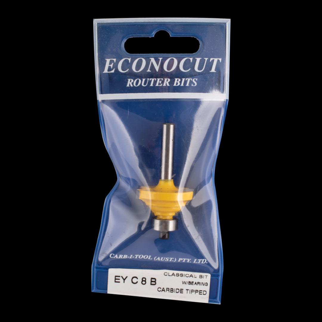 ECONOCUT Classical Bit with ball bearing guide, 2 flutes, carbide-tipped, perfect for decorative mouldings in woodworking projects.