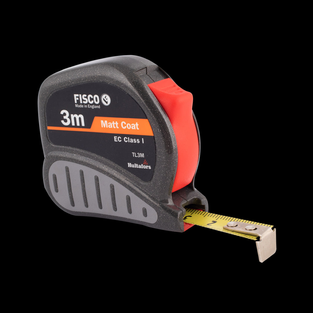 FISCO Tri Lok Measuring Tape (3m) with durable ABS case and precise red-marked steel blade for easy measurements.