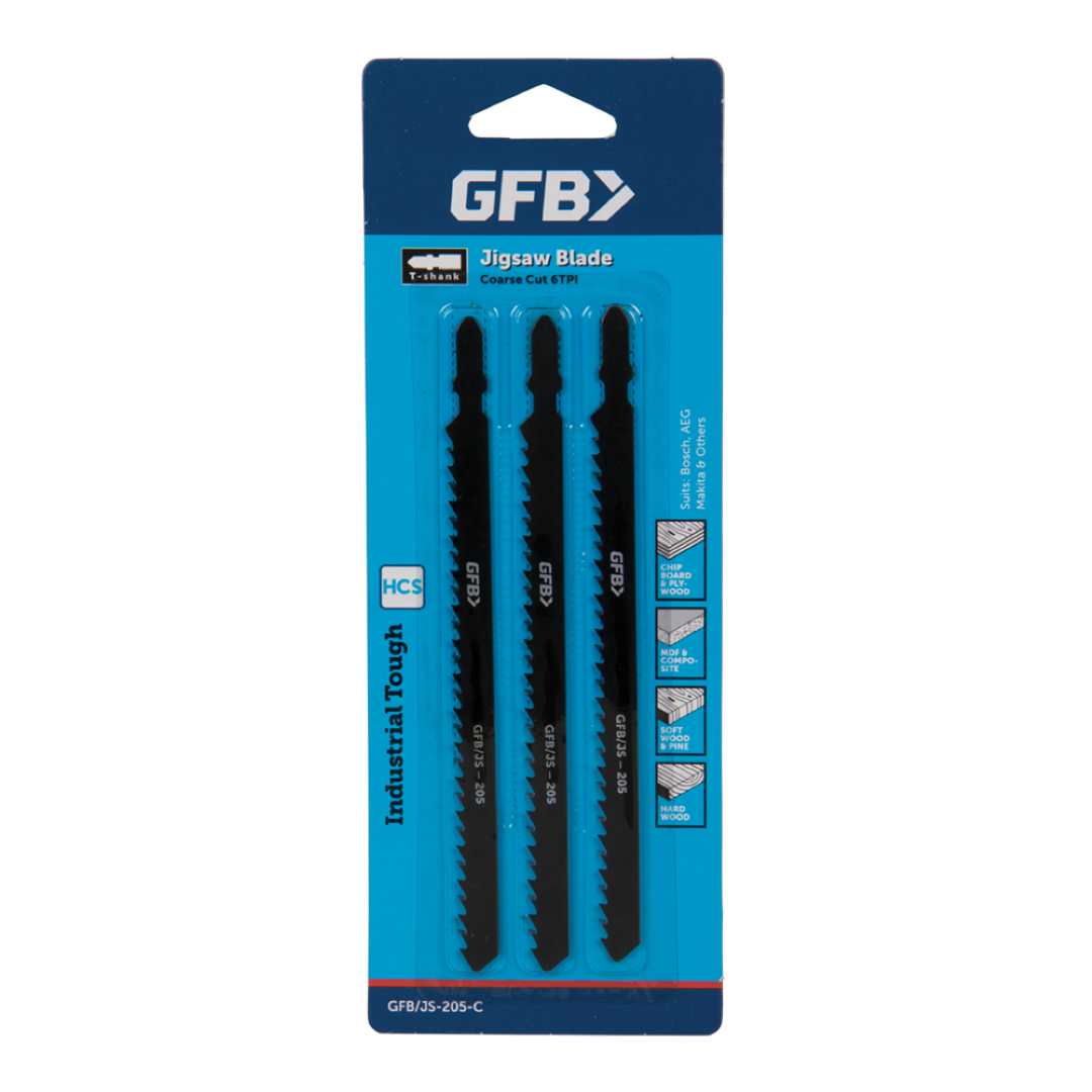 GFB 6tpi Heavy Duty T-Shank Jigsaw Blade - 3pc