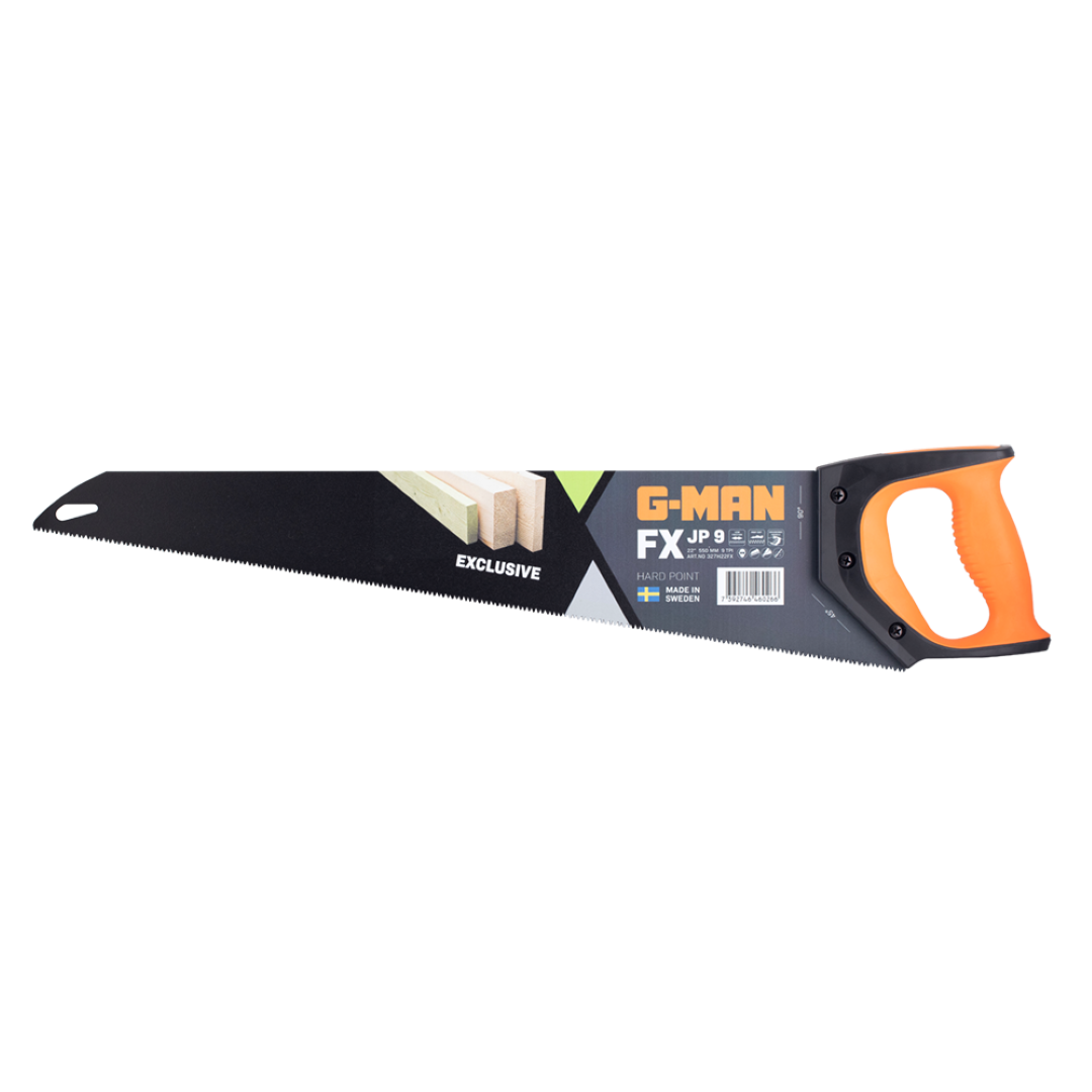 G-MAN 550mm Hand Saw with ergonomic grip, 9 teeth per inch, and durable hardpoint teeth for precise cuts and stability.