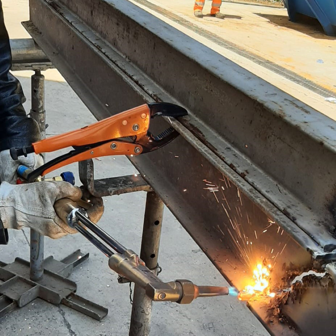 GRIP-ON 240mm Straight Jaw Locking Plier with ergonomic handle, adjustable jaws, and corrosion-resistant forged steel construction.