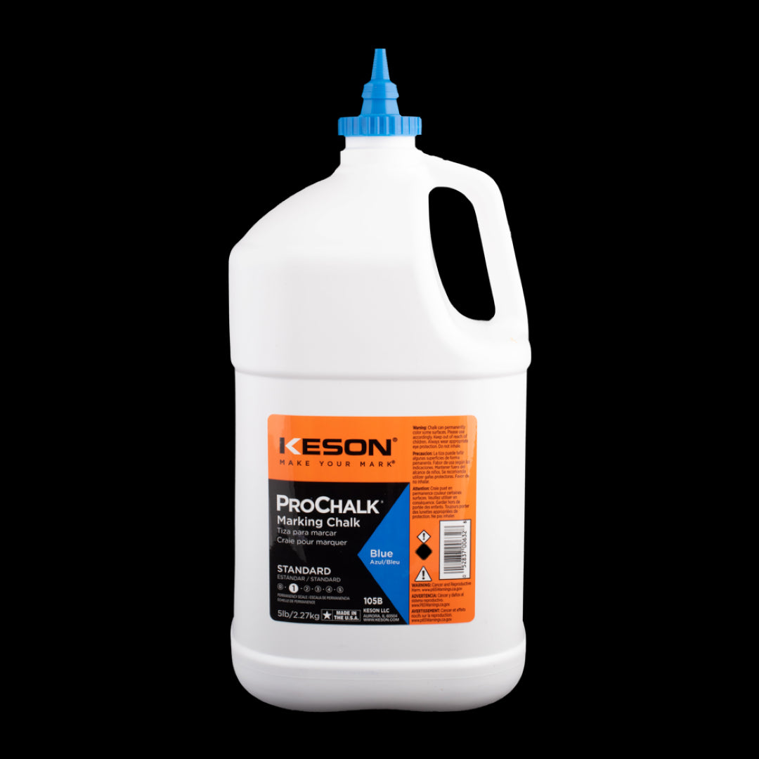 KESON ProChalk® Standard Blue Marking Chalk in a 2.27kg container, ideal for precise marking on various surfaces, fades without residue.