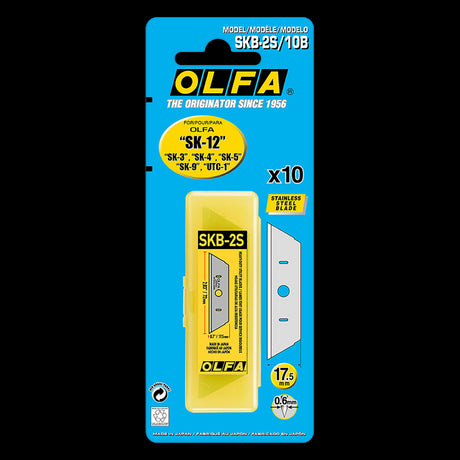 OLFA Stainless Steel Safety Knife Blades in plastic case; 10 precision blades designed for SK-12 safety knives.