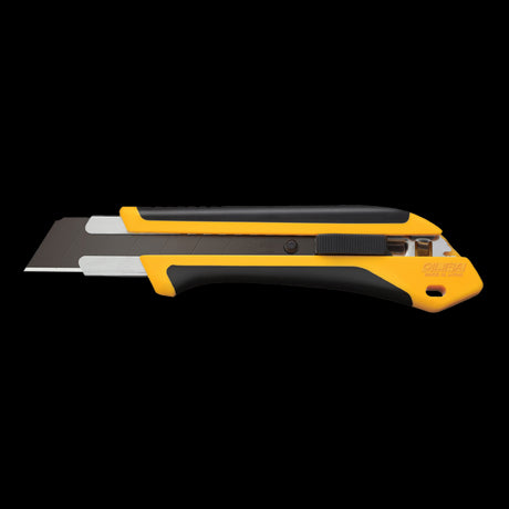 OLFA 25mm X-Blade Auto Knife with auto-lock, ergonomic grip, and ultra-sharp black blade for precision cutting tasks.