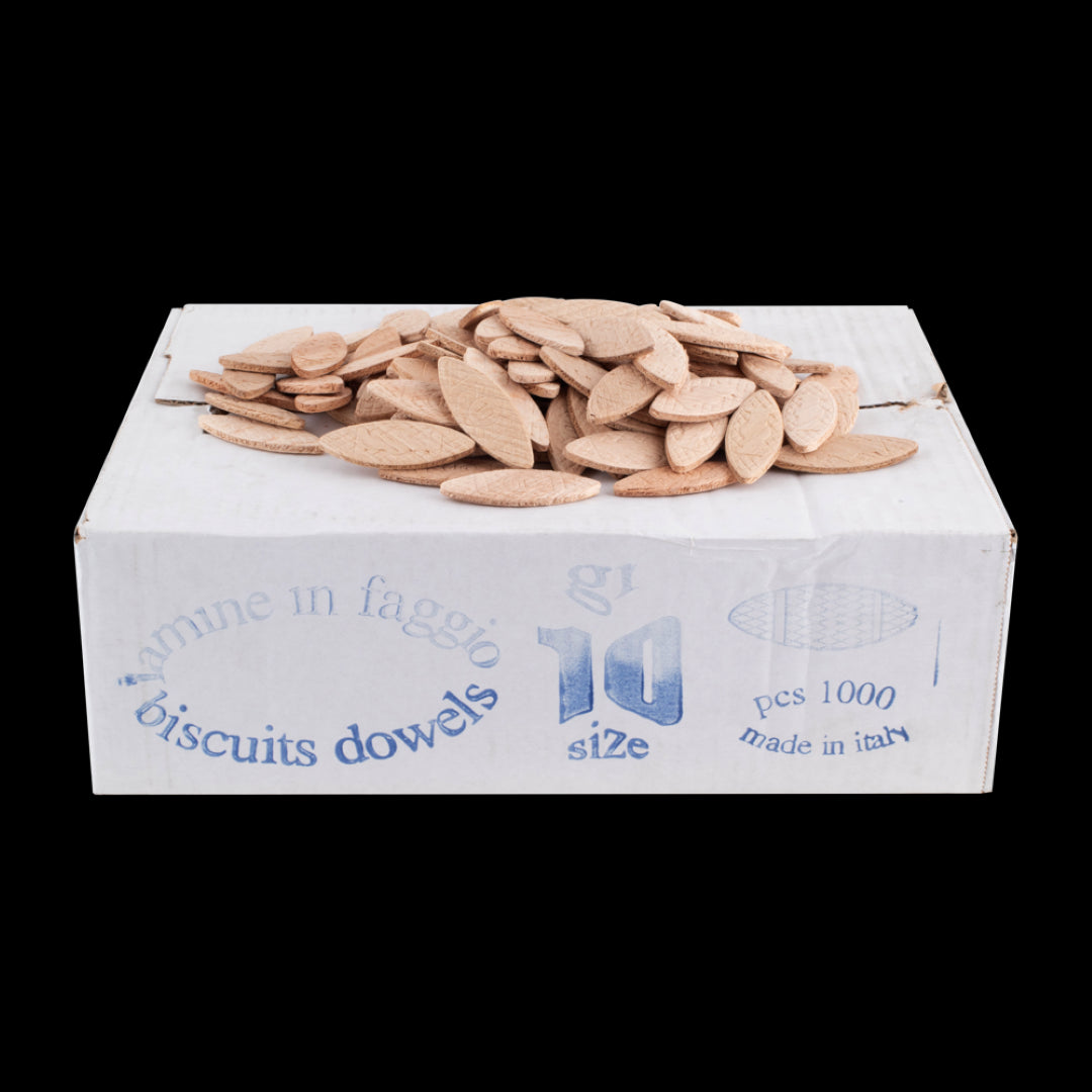 PG PROFESSIONAL No.10 Wooden Biscuits - 1000 Pack, durable beech wood biscuits for strong woodworking joints and easy assembly.