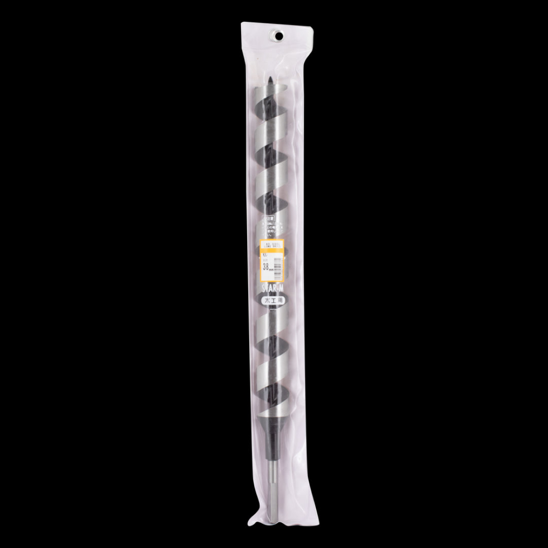 STAR-M Long Power Auger Bit (38mm x 500mm) designed for precise, deep hole boring in wood; features durable high carbon steel construction.