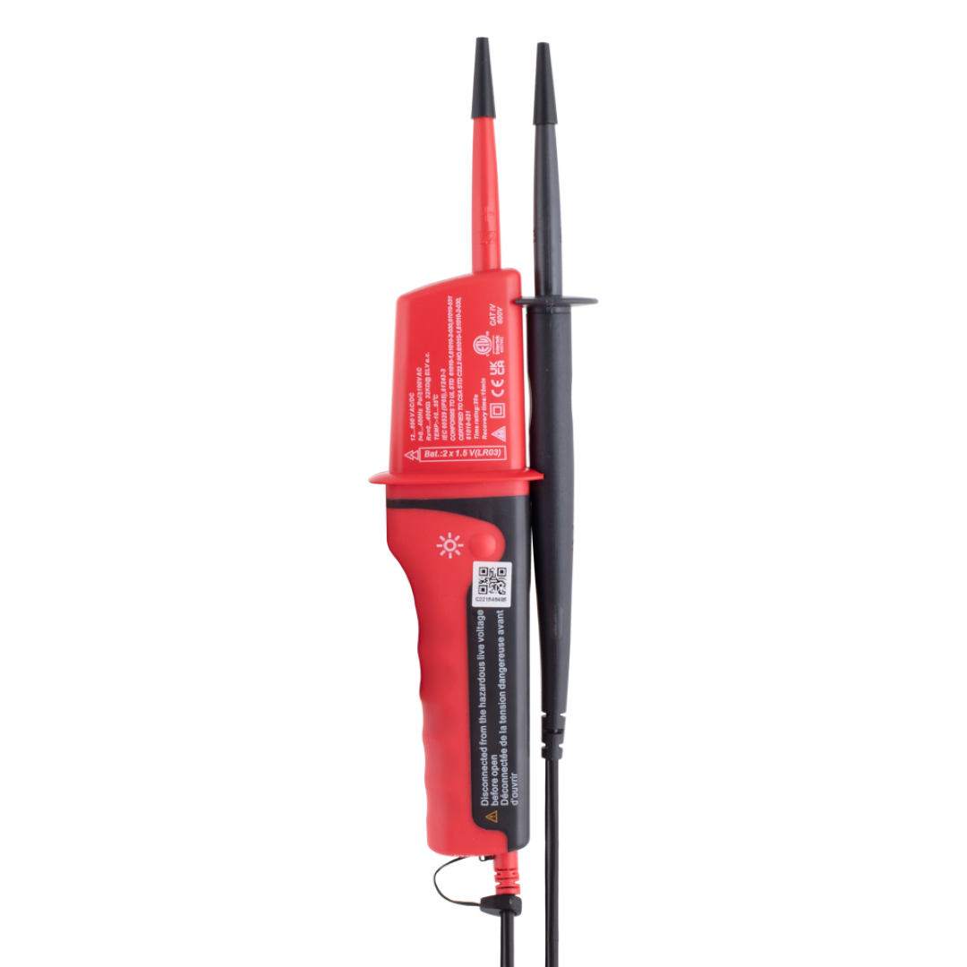 UNI-T Multifunction Voltage Tester showcasing LCD display, single probe, and waterproof design for reliable electrical testing.