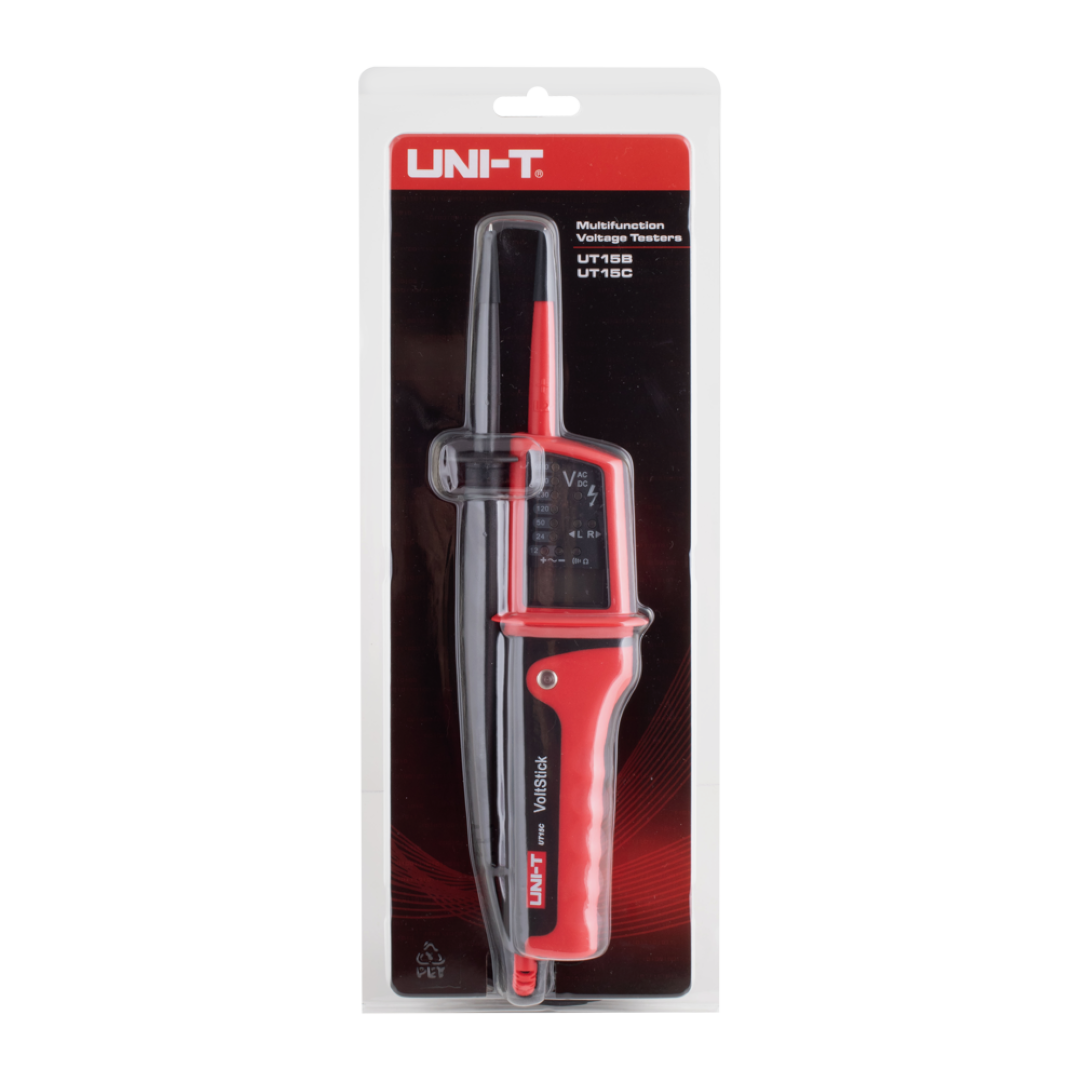 UNI-T Multifunction Voltage Tester featuring LCD display, continuity test, and single probe measurement for precise voltage troubleshooting.