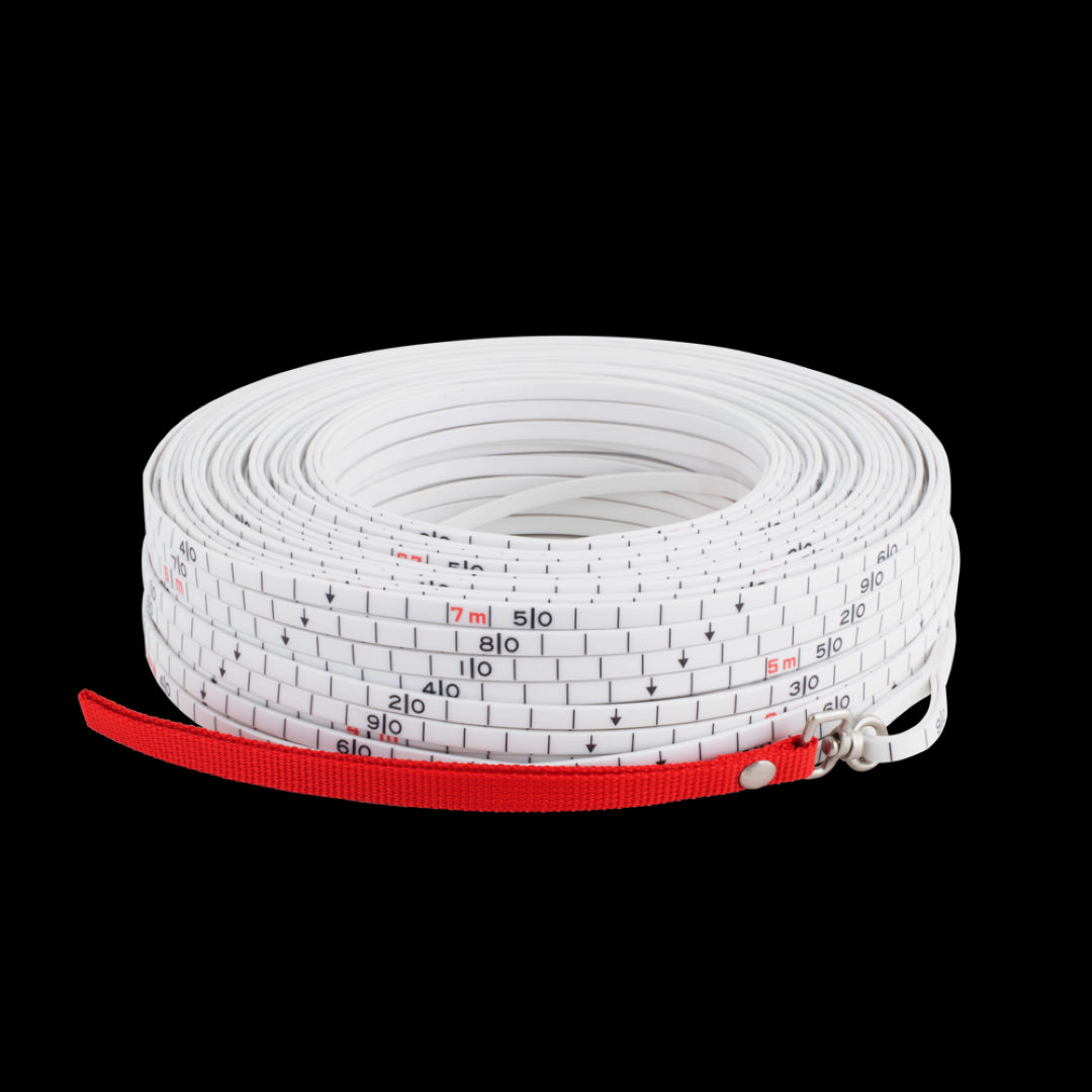 High-performance YAMAYO 100m Surveyors Rope, PVC-coated fiberglass, durable and flexible for rugged outdoor measuring tasks.