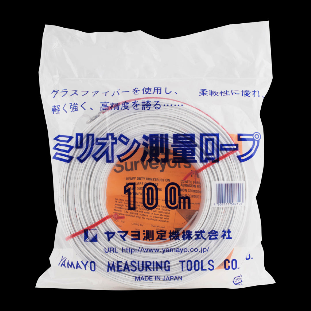 YAMAYO 100m Surveyors Rope, durable PVC-coated fiberglass for precise measuring in diverse outdoor environments.