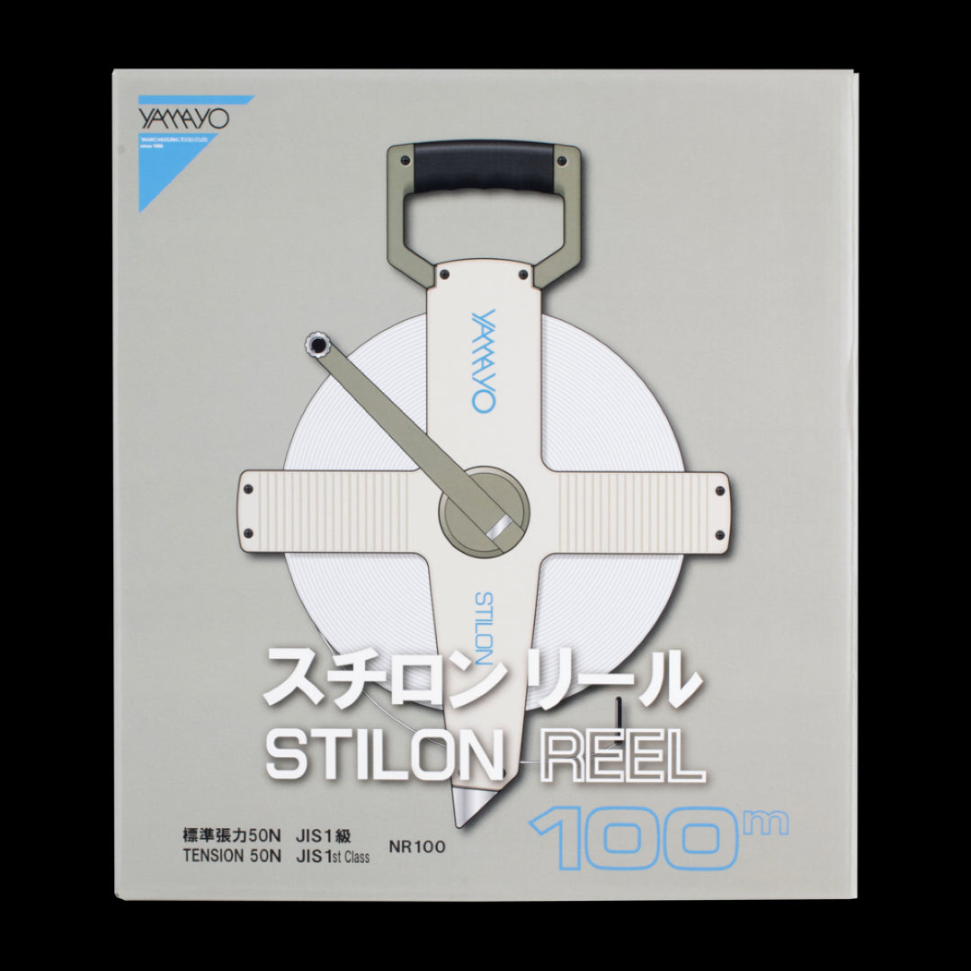 YAMAYO 100m nylon coated steel measuring tape with ABS reel, water-resistant, durable, and zero start for precise measurements.