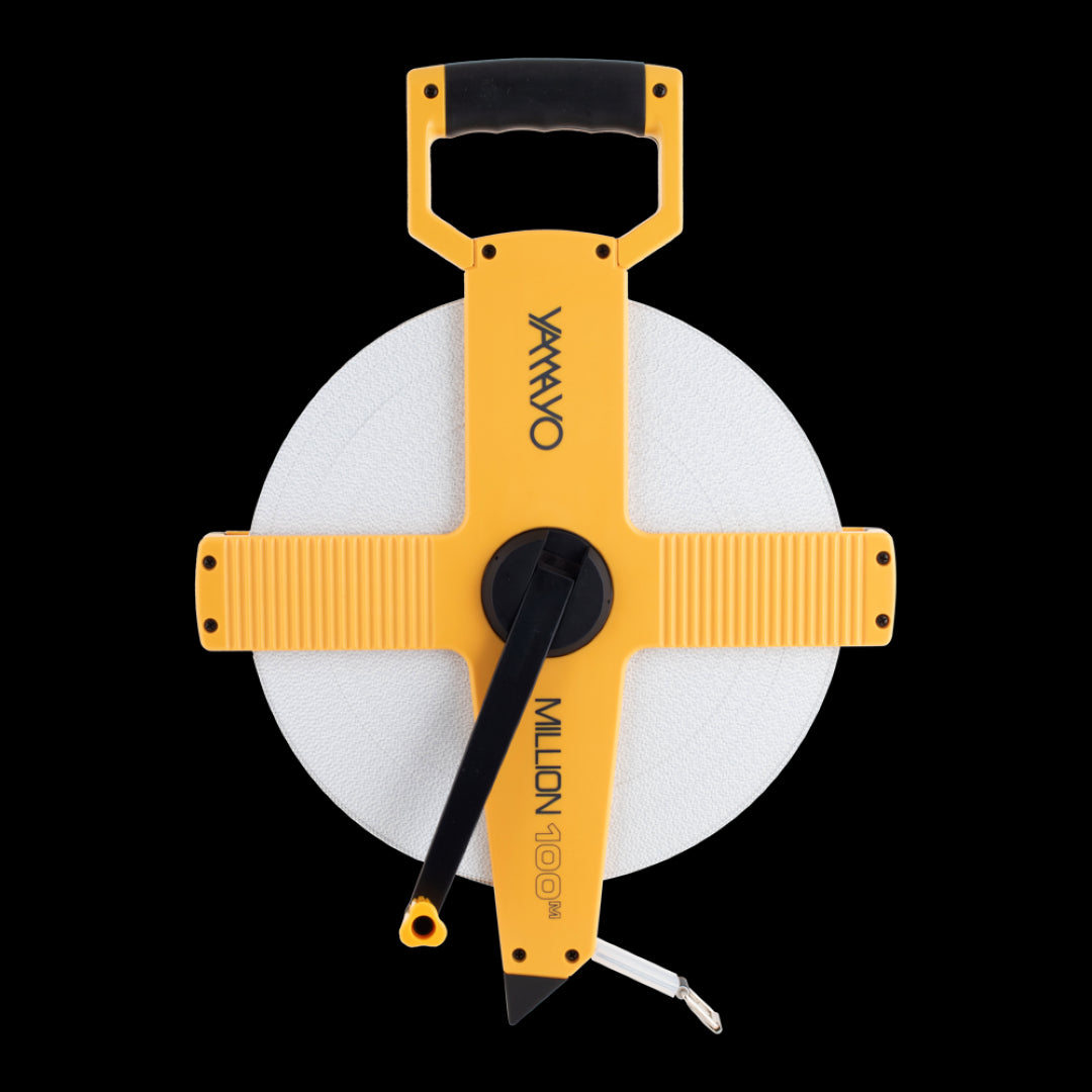 Image of YAMAYO 100m PVC Coated Fibreglass Measuring Tape, showcasing its durable construction and clear gradations for precision measuring.