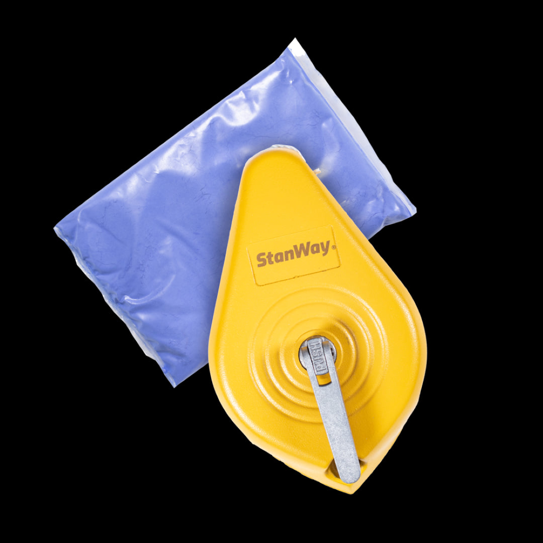 STANWAY 30m chalk line with blue chalk; durable magnesium alloy body and ergonomic design for precise marking.