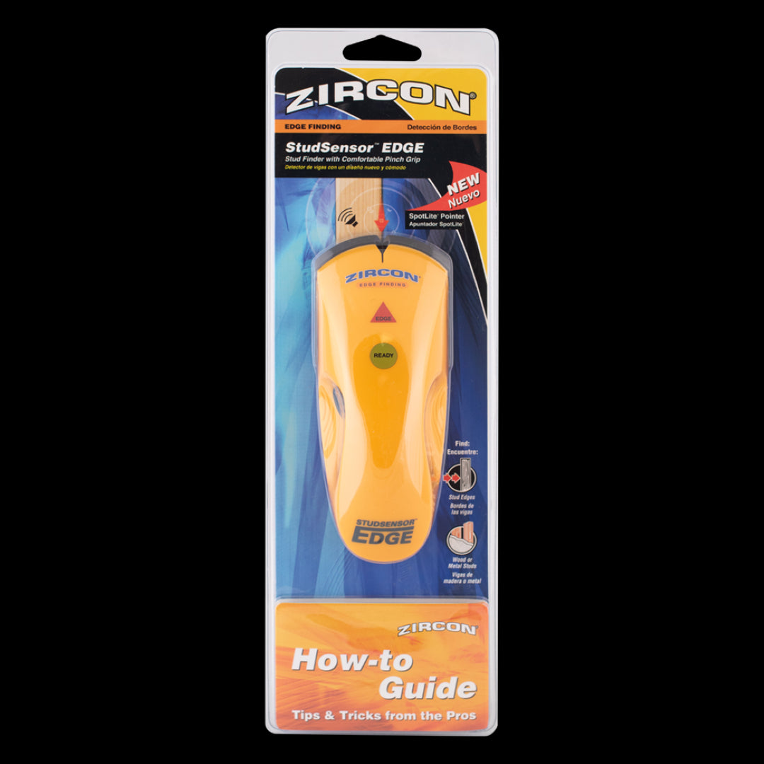 Ergonomic ZIRCON StudSensor™ EDGE stud finder with SpotLite® technology for precise stud location guidance.