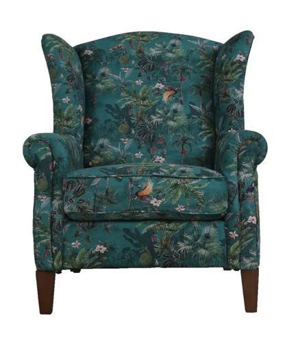 Paradisio Green Printed Fabric Wingback Armchair
