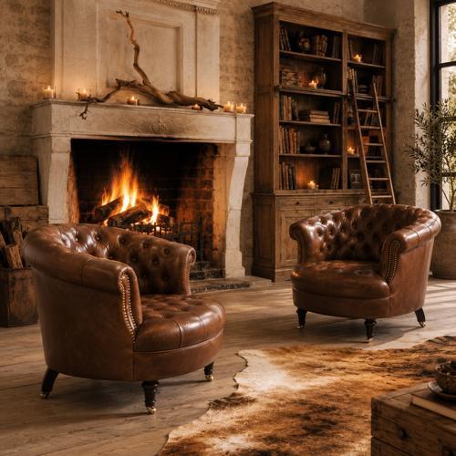 Straton Top Grain Leather Library Chair - Vintage Cigar Brown