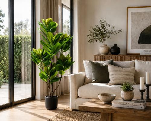 Real Touch Rubber Tree Artificial Plant in Black Pot