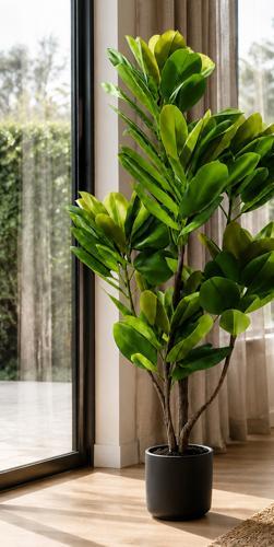 Real Touch Rubber Tree Artificial Plant in Black Pot