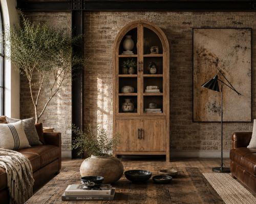 Lisbon Old Elm Arched Glass Display Cabinet