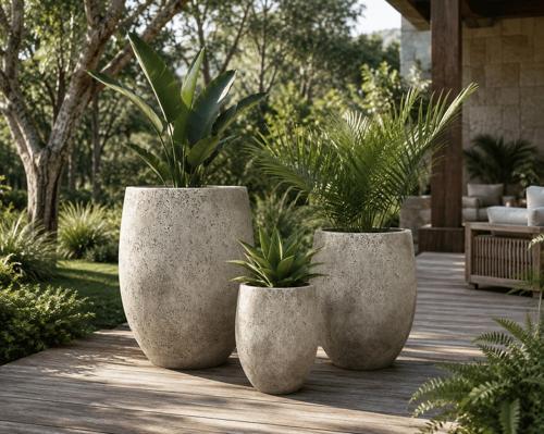 Beige Fibre Cement Planter Pot - Set of 3