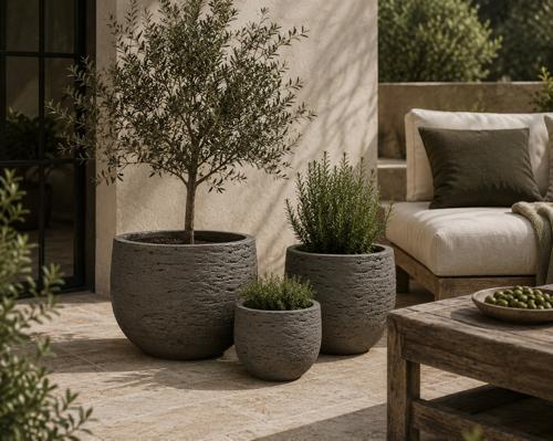 Chocolate Fibre Cement Planter Pot - Set of 3