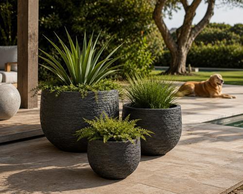 Black Fibre Cement Planter Pot - Set of 3