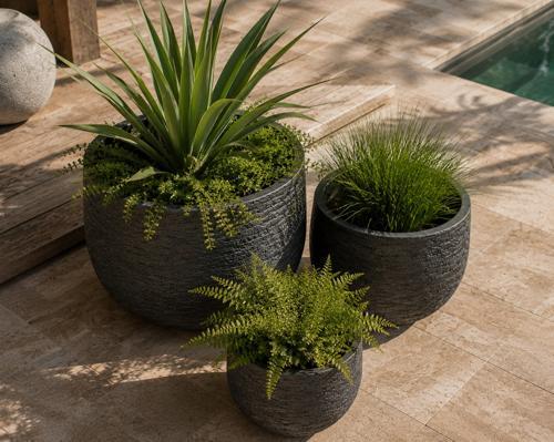 Black Fibre Cement Planter Pot - Set of 3