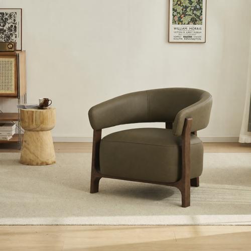 Luna Top Grain Leather Occasional Chair - Olive