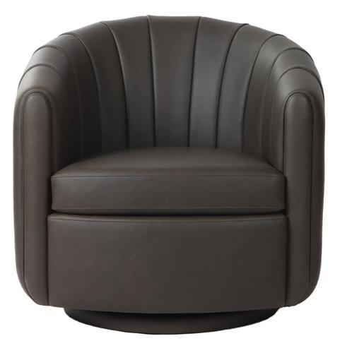 Paloma Top Grain Leather Swivel Accent Chair - Chocolate