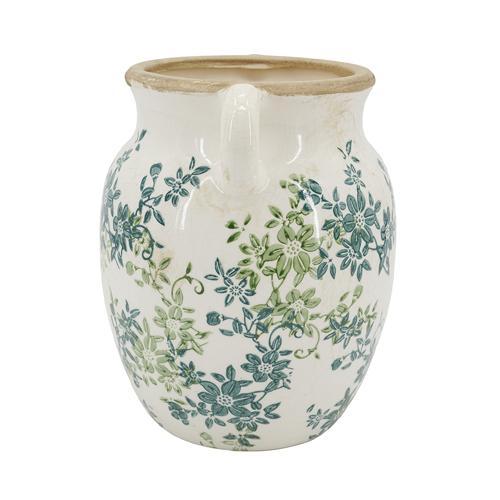 Ceramic Green & Blue Floral Vase 225x190x245