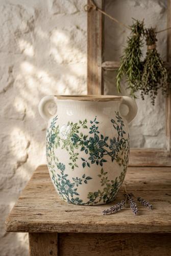 Ceramic Green & Blue Floral Vase 190x160x195