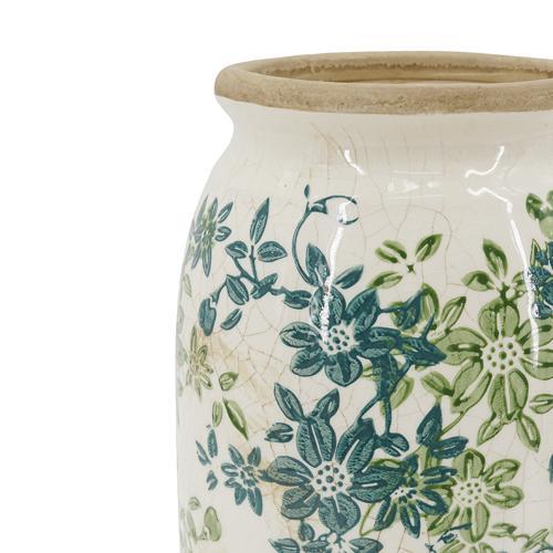 Ceramic Green & Blue Floral Vase 140x140x320