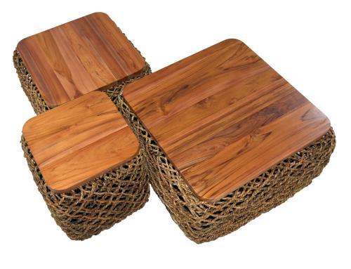 Banana Leaf & Teak Storage Coffee Table Set of 3