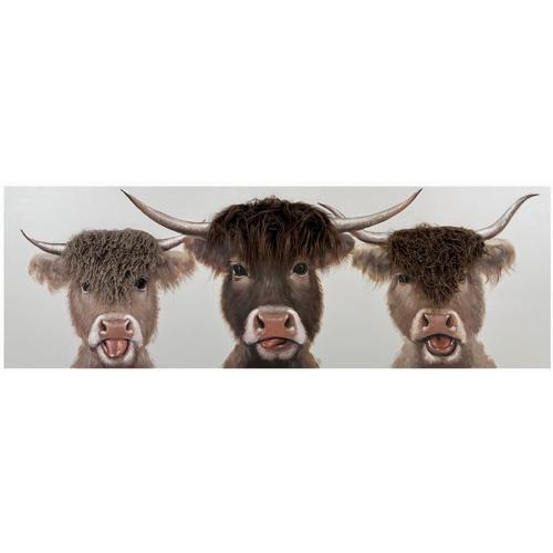 Bad Hair Day 3 Highland Cows Canvas Wall Art 3D Faux Hair 500x1500